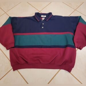 VTG Penguin Sport Collard Sweatshirt Adult 2XL Green Pullover 1/4 Button 90s Y2K